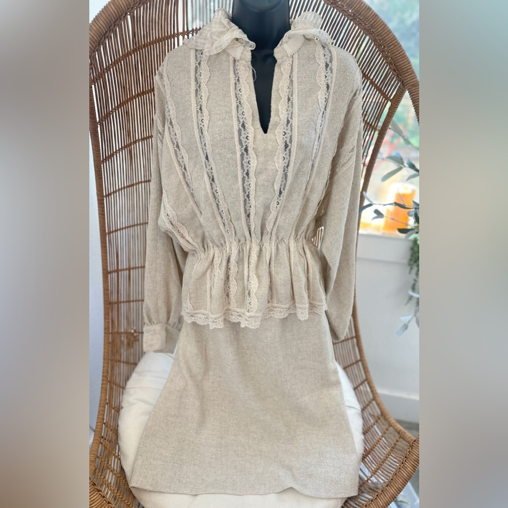 Koos Van Den Akker  Vintage See Through Lace Size 10 Two Piece Set Skirt Shirt